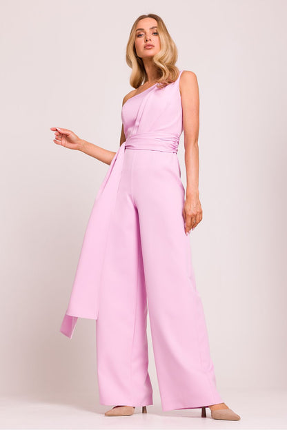 Combinaison violette clair asymétrique pour femme, silhouette moderne et élégante, fabrication éthique.